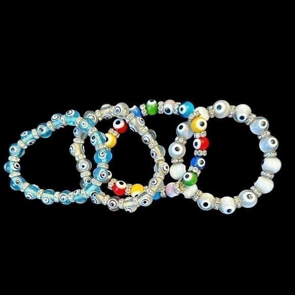 Gorgeous Stretch Evil Eye Bracelets - Set of 4 - Handmade - Picture 6 of 6
